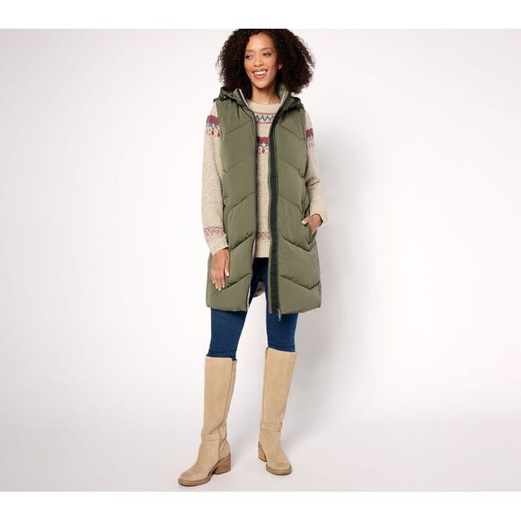 Nuage Women's Petite Jacket 3XP Chevron Quilted Puffer Vest w Green A662022 - Picture 1 of 4